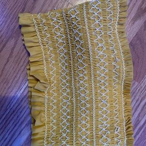 yellow strapless target swim top